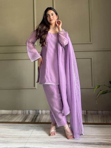 Majestic Purple Crunchy Silk Farshi Suit with Matching Embellished Dupatta for Function Ready To Wear Suit