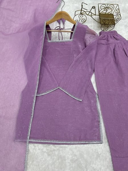 Majestic Purple Crunchy Silk Farshi Suit with Matching Embellished Dupatta for Function Ready To Wear Collection