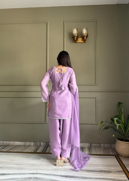 Majestic Purple Crunchy Silk Farshi Suit with Matching Embellished Dupatta for Function Ready To Wear Collection