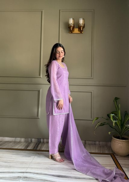 Majestic Purple Crunchy Silk Farshi Suit with Matching Embellished Dupatta for Function Ready To Wear Collection