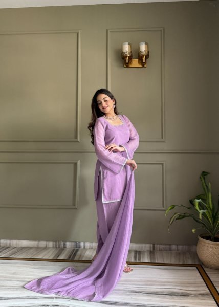 Majestic Purple Crunchy Silk Farshi Suit with Matching Embellished Dupatta for Function Ready To Wear Collection