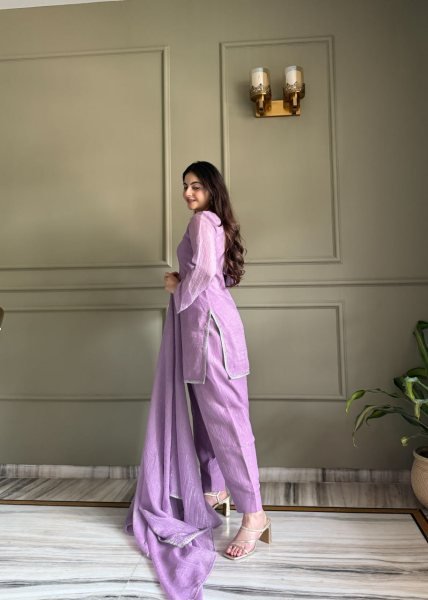 Majestic Purple Crunchy Silk Farshi Suit with Matching Embellished Dupatta for Function Ready To Wear Collection