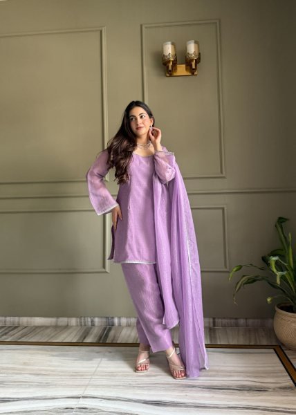 Majestic Purple Crunchy Silk Farshi Suit with Matching Embellished Dupatta for Function Ready To Wear Collection