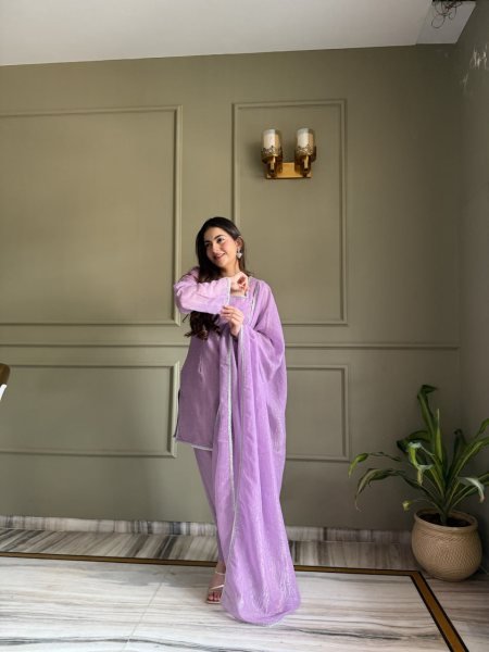Majestic Purple Crunchy Silk Farshi Suit with Matching Embellished Dupatta for Function Ready To Wear Collection