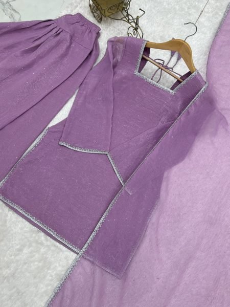 Majestic Purple Crunchy Silk Farshi Suit with Matching Embellished Dupatta for Function Ready To Wear Collection