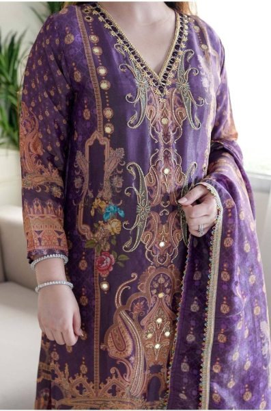 Majestic Purple Designer Silk Salwar Suit 3 Piece Ethnic Ensemble with Fancy Dupatta Set  Straight Cut Long Kurtis