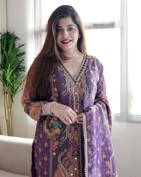 Majestic Purple Designer Silk Salwar Suit 3 Piece Ethnic Ensemble with Fancy Dupatta Set  Straight Cut Long Kurtis