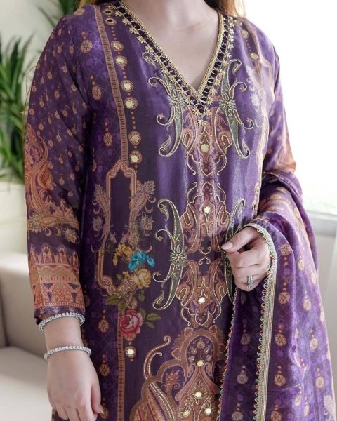 Majestic Purple Designer Silk Salwar Suit 3 Piece Ethnic Ensemble with Fancy Dupatta Set  Straight Cut Long Kurtis