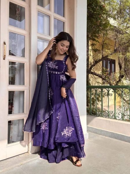 Majestic Purple Fendy Silk Top Plazzo Dupatta Set with Sequins Work Ready To Wear Suit