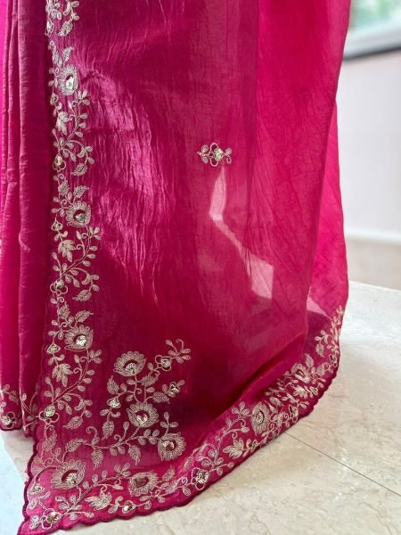 Majestic Rani Pink Soft Gold Crush Saree with Embroidered Banglory Silk Blouse Embroidery Sarees Wholesale