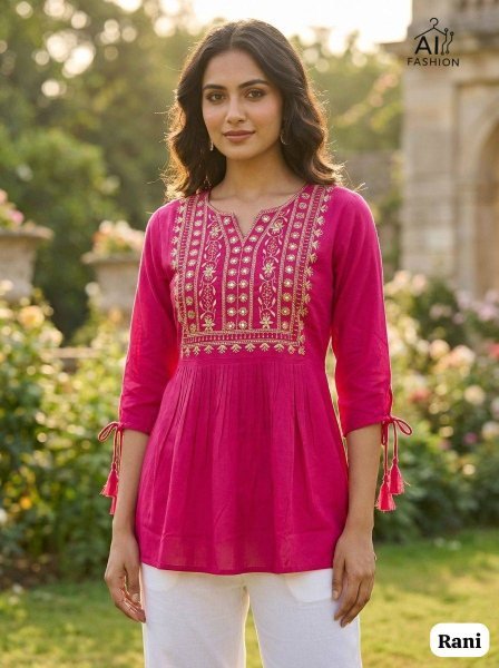 Majestic Rani Pink Stylish Embroidered Short Kurti for Everyday Fashion Tunics kurti