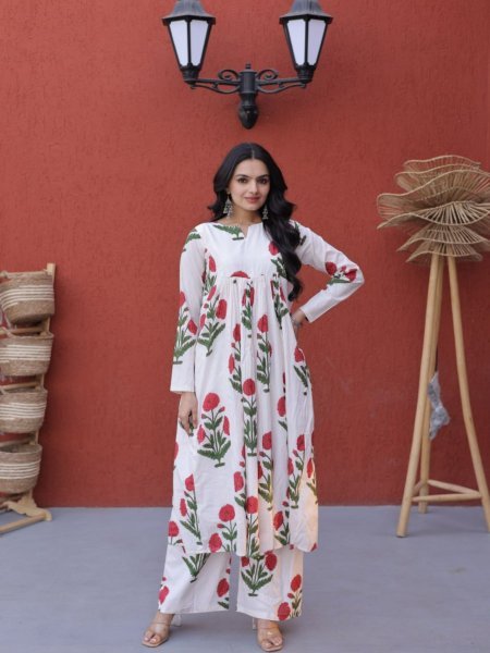 Majestic Red Casual Wear Cotton Outfit for Women with Printed Design Kurtis