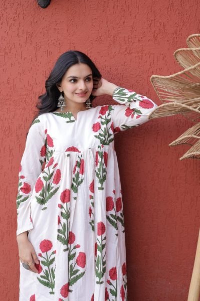 Majestic Red Casual Wear Cotton Outfit for Women with Printed Design Printed Kurtis