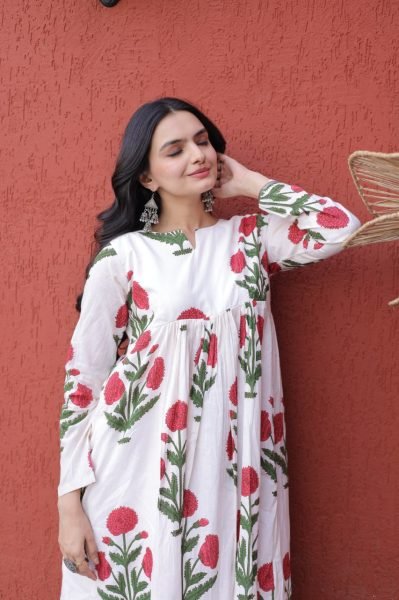 Majestic Red Casual Wear Cotton Outfit for Women with Printed Design Printed Kurtis