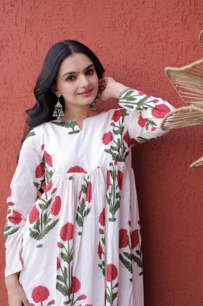 Majestic Red Casual Wear Cotton Outfit for Women with Printed Design Printed Kurtis