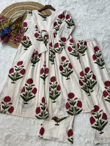 Majestic Red Casual Wear Cotton Outfit for Women with Printed Design Printed Kurtis
