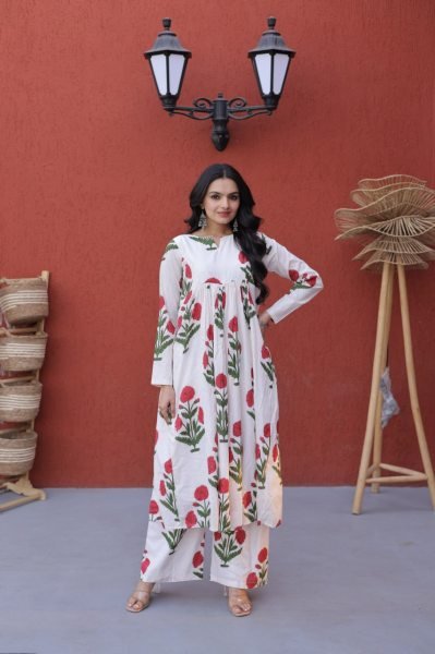 Majestic Red Casual Wear Cotton Outfit for Women with Printed Design Printed Kurtis