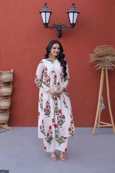 Majestic Red Casual Wear Cotton Outfit for Women with Printed Design Printed Kurtis