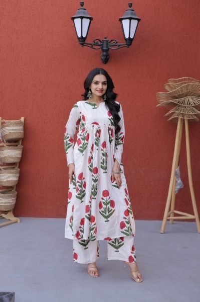 Majestic Red Casual Wear Cotton Outfit for Women with Printed Design Printed Kurtis