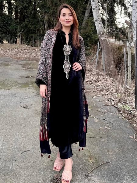 Majestic Rich Velvet Sequins Embroidered Kurti Pant Set with Ajrakh Printed Chinon Dupatta for casual wear  Ready To Wear Suit