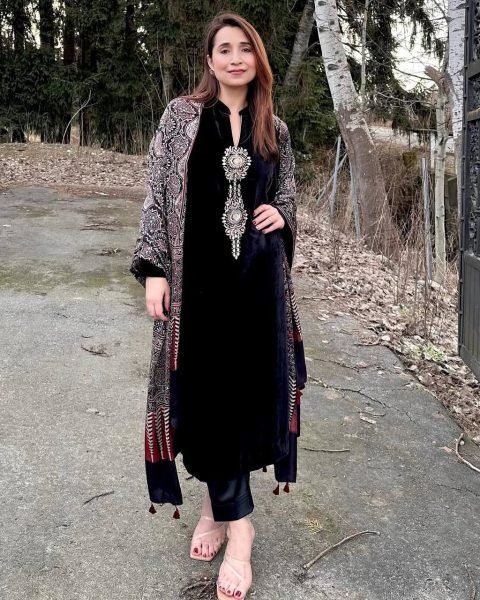 Majestic Rich Velvet Sequins Embroidered Kurti Pant Set with Ajrakh Printed Chinon Dupatta for casual wear   Straight Cut Long Kurtis