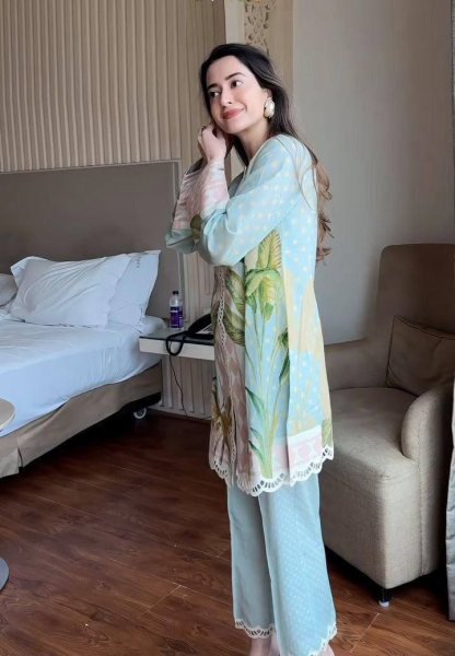 Majestic Sky Blue Magic Cotton Kurti Pant Dupatta Set with Premium Digital Print Ready To Wear Collection
