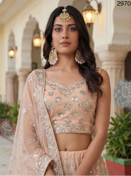 Majestic Soft Peach Lehenga Choli with Fancy Embroidery for Reception Wear Designer Lehenga Choli