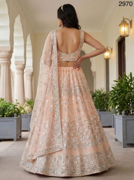 Majestic Soft Peach Lehenga Choli with Fancy Embroidery for Reception Wear Designer Lehenga Choli