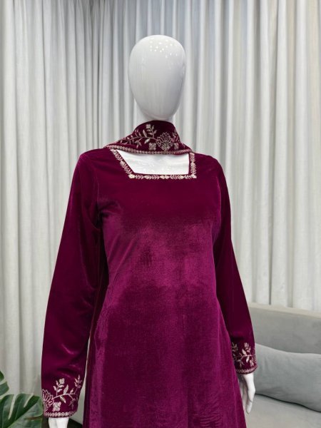 Majestic Velvet Embroidered Sharara Suit with Pearl Work Dupatta for Resellers and Exporters Ready To Wear Collection
