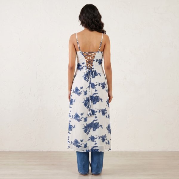 Majestic White Designer Sleeveless Cotton Long Kurti with Elegant Back Zig Zag Design  Straight Cut Long Kurtis