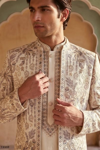 Majestic White Heavy Armani Indo Western Suit with Embroidery Sequins and Beads Work Kurta Pajama Wholesale