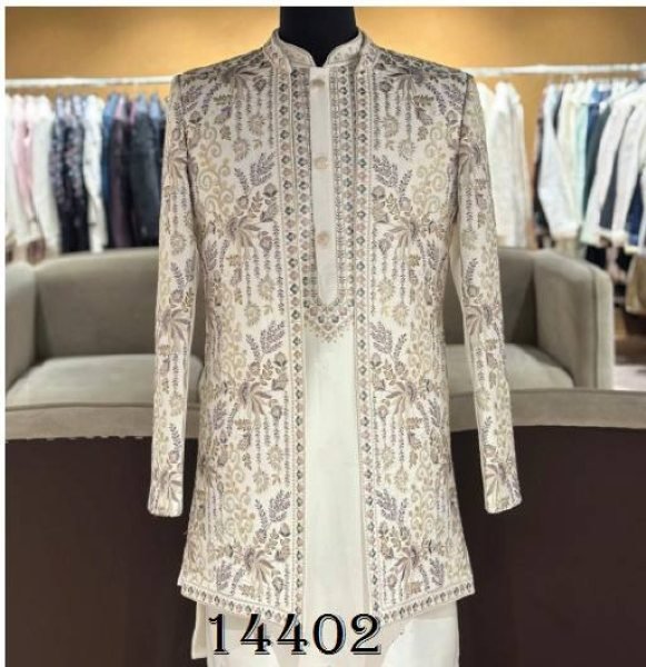Majestic White Heavy Armani Indo Western Suit with Embroidery Sequins and Beads Work Kurta Pajama Wholesale