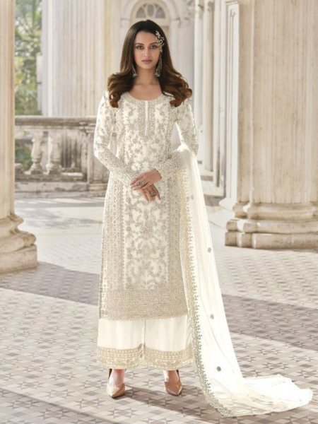 Majestic White Semi Stitched Butterfly Net Salwar Suit Perfect for Pakistani Suit Wholesaler  Embroidery Suits Wholesale