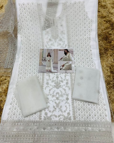 Majestic White Semi Stitched Butterfly Net Salwar Suit Perfect for Pakistani Suit Wholesaler  Embroidery Suits Wholesale