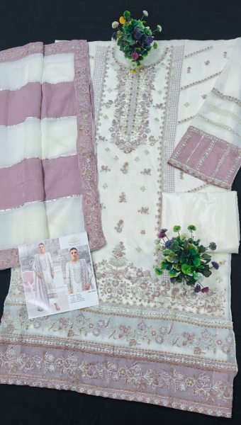 Majestic White Turquoise Embroidered Net Semi-Stitched Straight Palazzo Suit  Pakistani Suits Wholesale