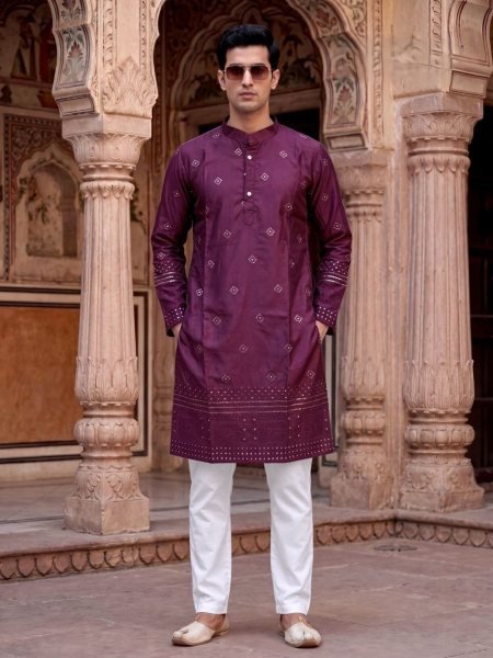 Majestic Wine Premium Men's Ethnic Kurta with Sequence Work 