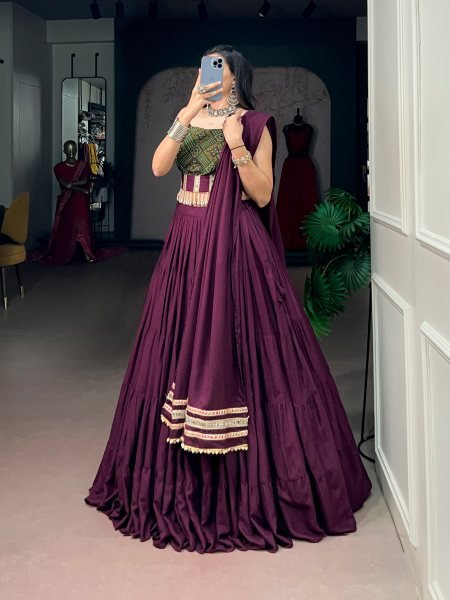 Majestic Wine Rayon Bandhej Print Lehenga Choli with Matching Blouse at Manufacturer  Navratri Lehnega Choli