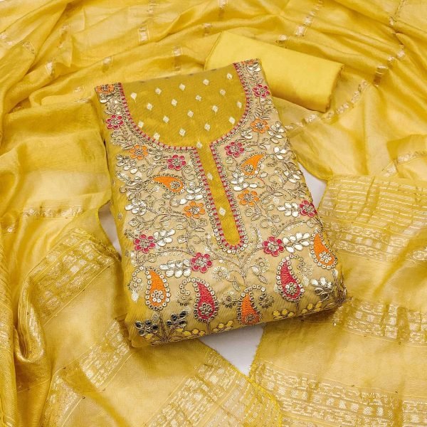 Majestic Yellow Party Wear Simmer Silk Suit with Chanderi Silk Jacquard Dupatta Color Set Matching Dress Material Wholesale