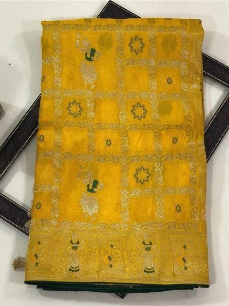 Majestic Yellow Pure Dhola Silk Saree with Meenakari Jaal Weaving and Fancy Tassels Sarees 