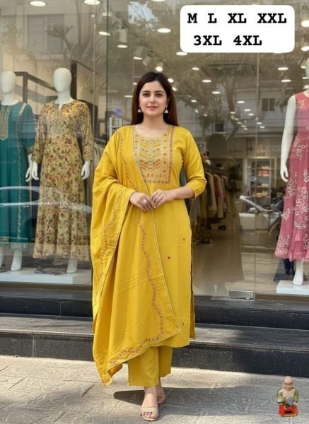 Majestic Yellow Viscose Kurti Set with Hand Embroidery for Women  Straight Cut Long Kurtis
