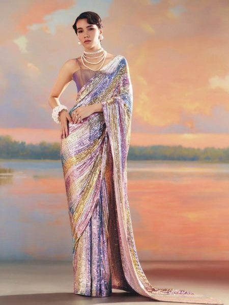 Manish Malhotra Inspired Multicolor Heavy Sequin Saree for Women Sarees 