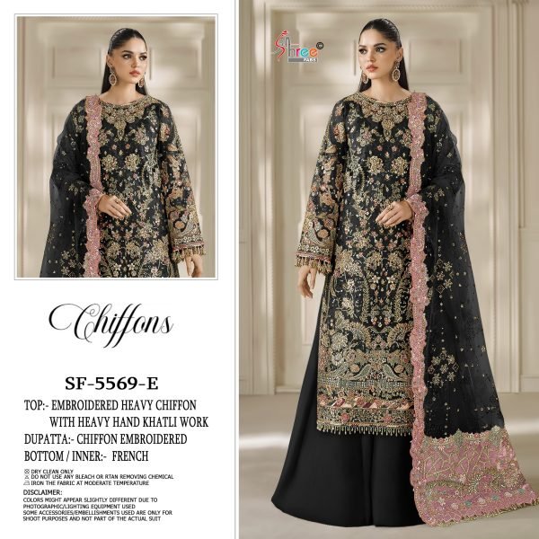 Maria Black Chiffon Suit with Hand Khatli and Jarkan Work For Pakistani Festival Pakistani Suits Wholesale