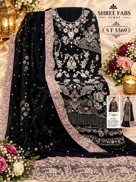 Maria Black Chiffon Suit with Hand Khatli and Jarkan Work For Pakistani Festival Pakistani Suits Wholesale