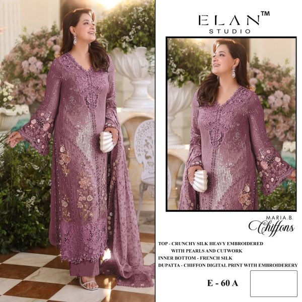 Maria Purple Chiffon Heavy Embroidered Suit with Applique Work at Wholesale Rate Pakistani Suits Wholesale