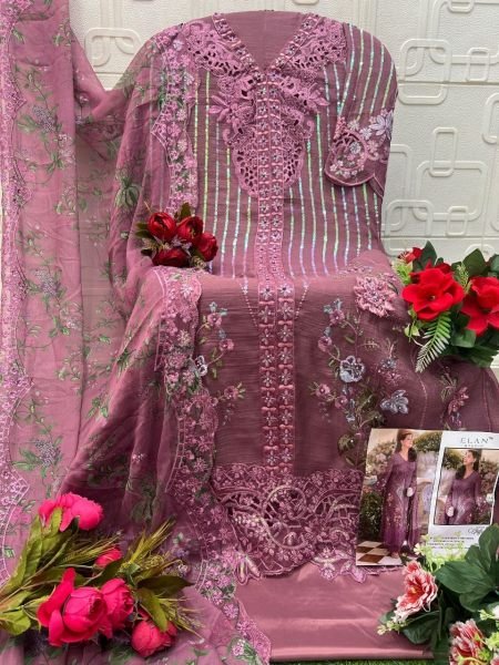 Maria Purple Chiffon Heavy Embroidered Suit with Applique Work at Wholesale Rate Pakistani Suits Wholesale