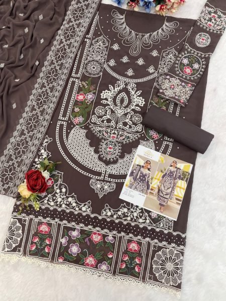 Maria Semi Stitched Fox Georgette Suit with Embroidery Work and Dupatta Wholesale Rate Pakistani Suits Wholesale