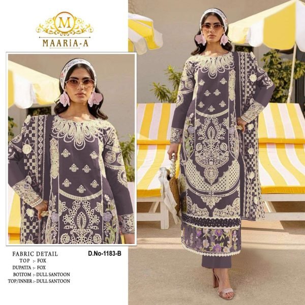 Maria Semi Stitched Fox Georgette Suit with Embroidery Work and Dupatta Wholesale Rate Pakistani Suits Wholesale
