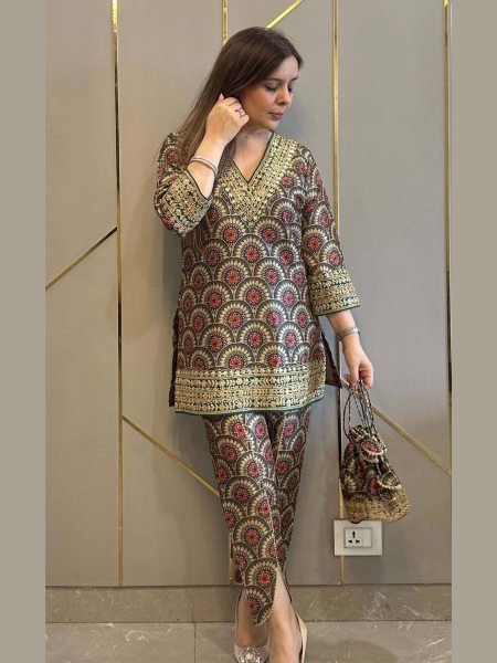 Maroon Ajrakh Mul Cotton Embroidered Co-ord Set for Party Look CO ORD Sets