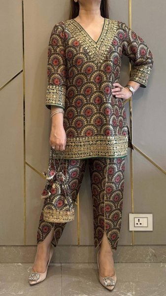 Maroon Ajrakh Mul Cotton Embroidered Co-ord Set for Party Look Kurti With Bottom Wholesale