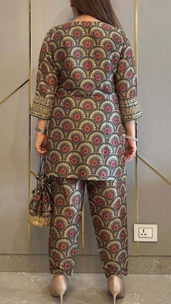 Maroon Ajrakh Mul Cotton Embroidered Co-ord Set for Party Look Kurti With Bottom Wholesale